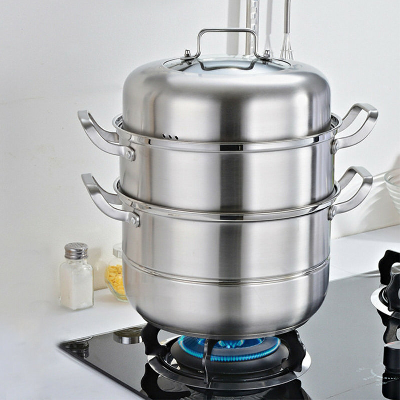 JOYGOGO Stainless Steel Steamer Pot, 3 Tier Stacked Steamer Pot With